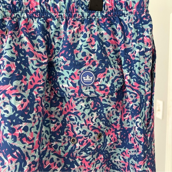 Peter Millar Vibrant Blue and Pink Swim Trunks Shorts - Picture 3 of 4